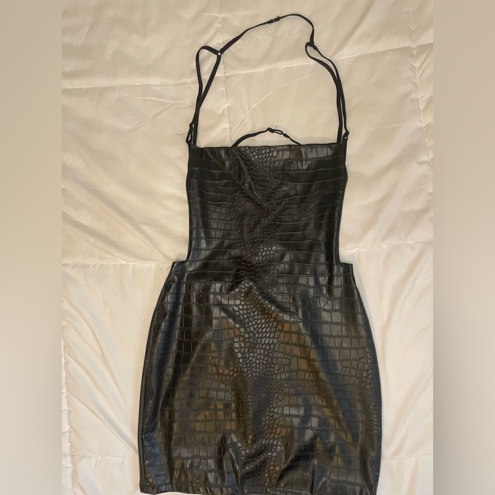 Black Pleather Halter Dress